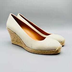 J Crew Shoes Womens 12 Off White Espadrille Wedge Heels Canvas Tan Summer Shoes
